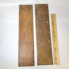 2 Antique Brass Door Push Plates Old Patina Vintage Commercial Hardware 15x3.5"