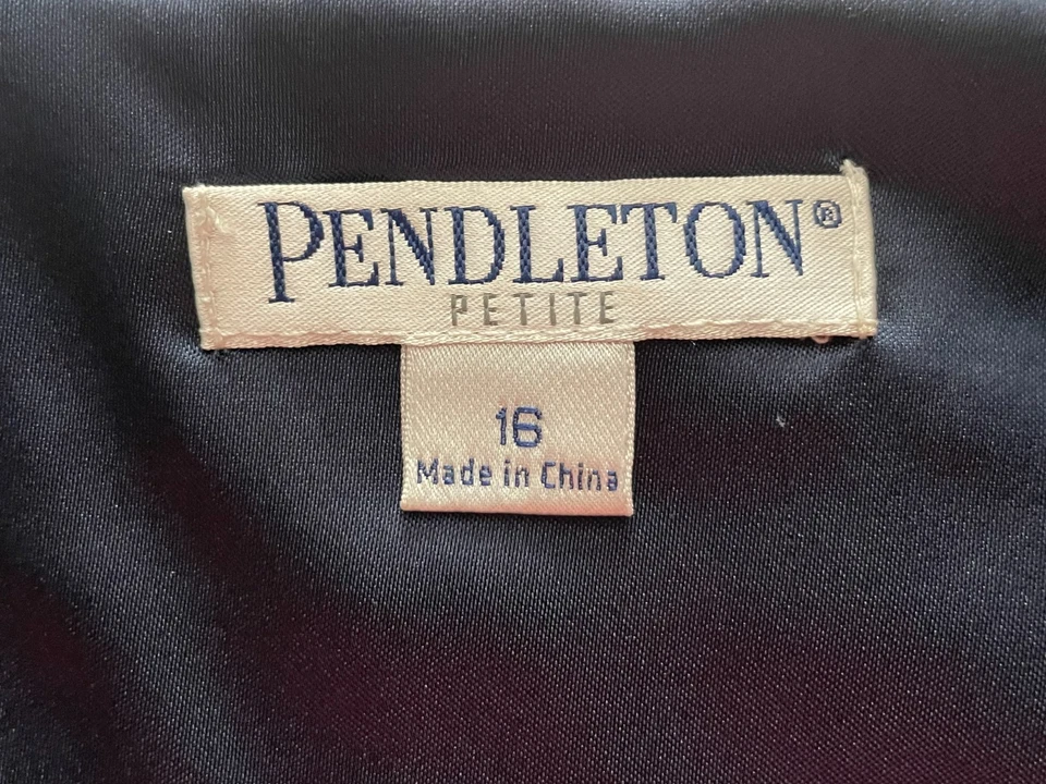 Платье Pendleton размер 16 миниатюрное 100% шелк платье без рукавов с подкладкой темно-синий белый - Изображение 4 из 4