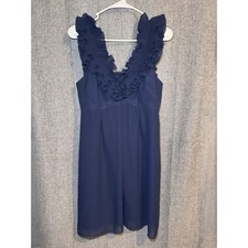 Lilly Pulitzer - Navy Blue Dress Ruffled Chiffon V-neck Sleeveless Lined Size 8