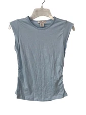 Rachel Zoe Top Size XS Crewneck Cap Sleeve Ruched Side Light Blue Everyday Wear