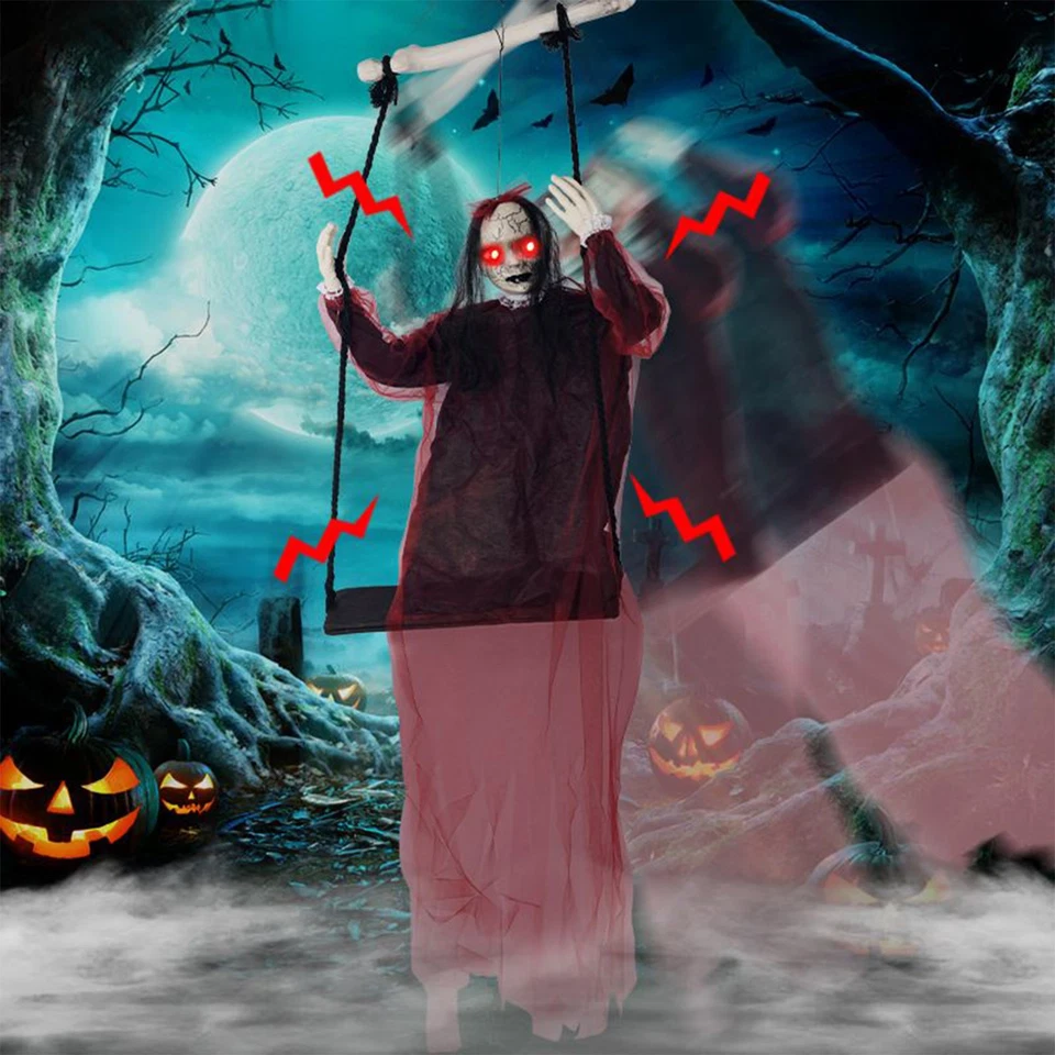 Colgante Columpio Niña Decoración Halloween con Sonido y Ojos Iluminados Foto 3 de 4