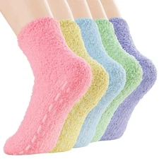 Zando Warm Fuzzy Socks with Grips Hospital Socks Super Soft Grippy -Gripper