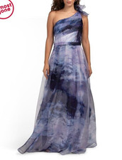 NWT Rene Ruiz Collection One Shoulder Organza Gown cobalt size 8