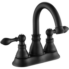 Two Handle Bathroom Sink Faucet - Matte Black 3 Hole with Overflow Pop up Dra...