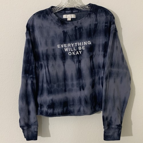 Spiritual Gangster Women’s Long Sleeve Shirt S Blue Tie Dye Embroidered Crop - Picture 2 of 4