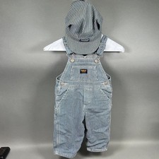 VTG OshKosh B Gosh Overalls Vestbak 18 Months Blue Railroad Stripe Conductor Hat