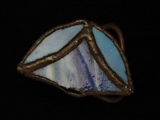 OA05106 VINTAGE 1970s BLUE STAINGLASS ART FASHION BRASSTONE BELT BUCKLE