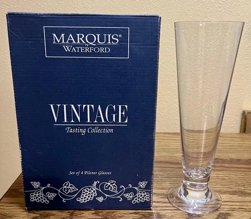 New Waterford Crystal Marquis Vintage Pilsner 9 3/8” Beer Glasses~16 oz~Set Of 4