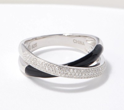 Affinity Diamonds Sterling Silver Black Enamel Bypass Ring, Size 8