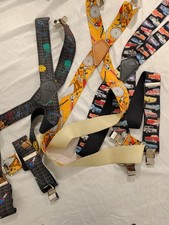 Vintage Suspenders Lot Mens Braces Pattern Cars Tools Retro Elastic Clip-On Bund