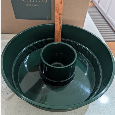 VTG AmericanMaid Chip and Dip Serving Tray Large Green Round Lid P-00558