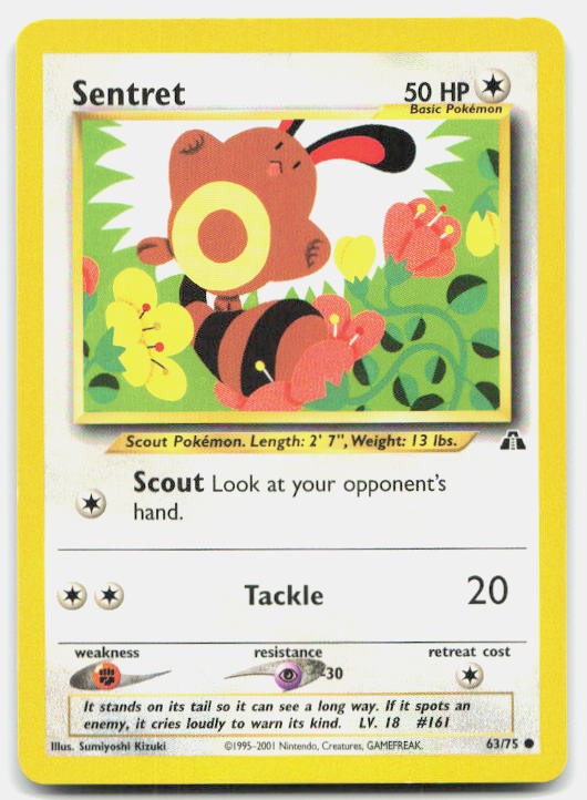Neo Discovery Sentret 63/75 MP Pokemon Unlimited Common Tcg Card