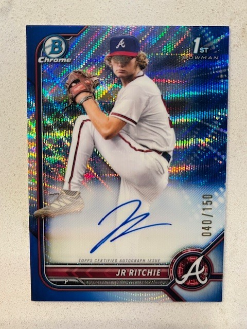 JR RITCHIE 2022 Bowman Draft 1st Chrome BLUE WAVE REFRACTOR Auto # 40/150 Braves