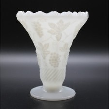 Vintage White Anchor Hocking Milk Glass Vase Harvest Grape Scalloped Rim