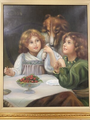 High Expectations Original Vintage Signed Oil On Canvas Framed Painting 