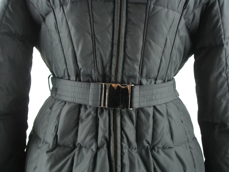 Mujer L Bloomingdale's Negro Plumón Puffer Chaqueta Abrigo Parka Con Capucha Cinturón Invierno Foto 4 de 4