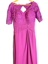 NWT Lace Mother Of The Bride Groom Long Dress Full Length Magenta Half Sleeve 12