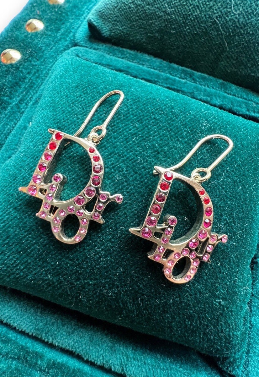 アクセサリー Dior Trotter Hook Earrings stone Silver CHRISTIAN DIOR Hook Earrings Trotter Oblique Rhinestone
