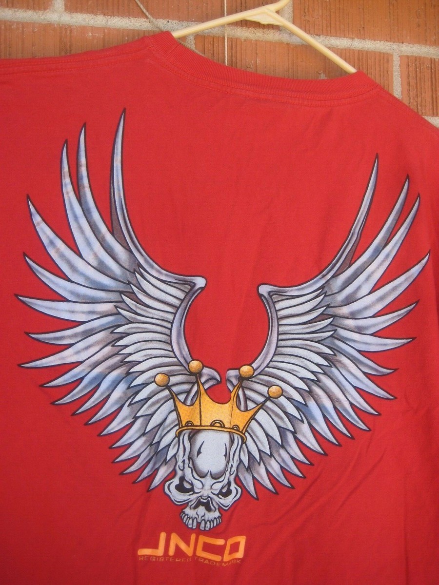 T-shirt Vintage JNCO Années 90 - Motif Ailes De Couronne Et Crâne, Taille XL, Coton Délavé