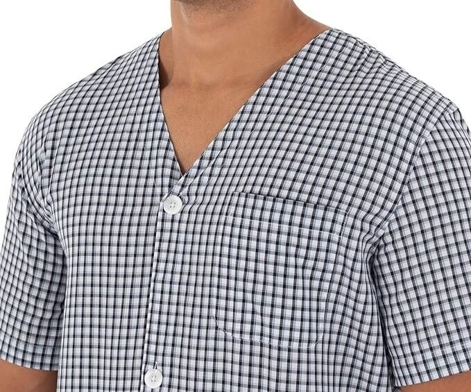 Conjunto de pijama de manga corta Fruit of the Loom de tela ancha para hombre, cuadros azul marino, 5XL Foto 3 de 4