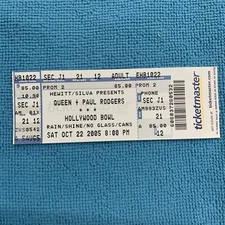 10/22/2005 Queen And Paul Rodgers Ticket Stub, Hollywood Bowl Ca
