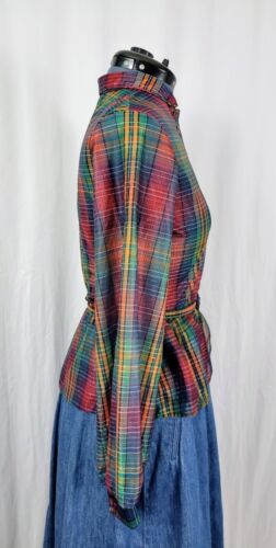 Top vintage con botones peplum a cuadros multicolor pernos con cinturón talla 11 - Imagen 15 de 22