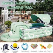 Piscine gonflable avec toboggan, grande piscine familiale avec auvent pour extér