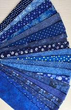 20 All Different Blues 2.5 “ X WOF Jelly Roll 100% cotton fabric Strips