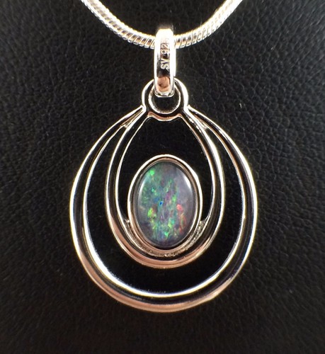 Circle Hoop Opal Triplet Necklace Pendant 18ct Solid Sterling Silver with Cert - Picture 2 of 10