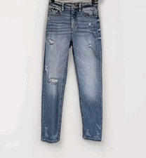 Kancan Mid Rise Straight Leg Jeans Distressed Light Wash Blue Women  s Size 1/24