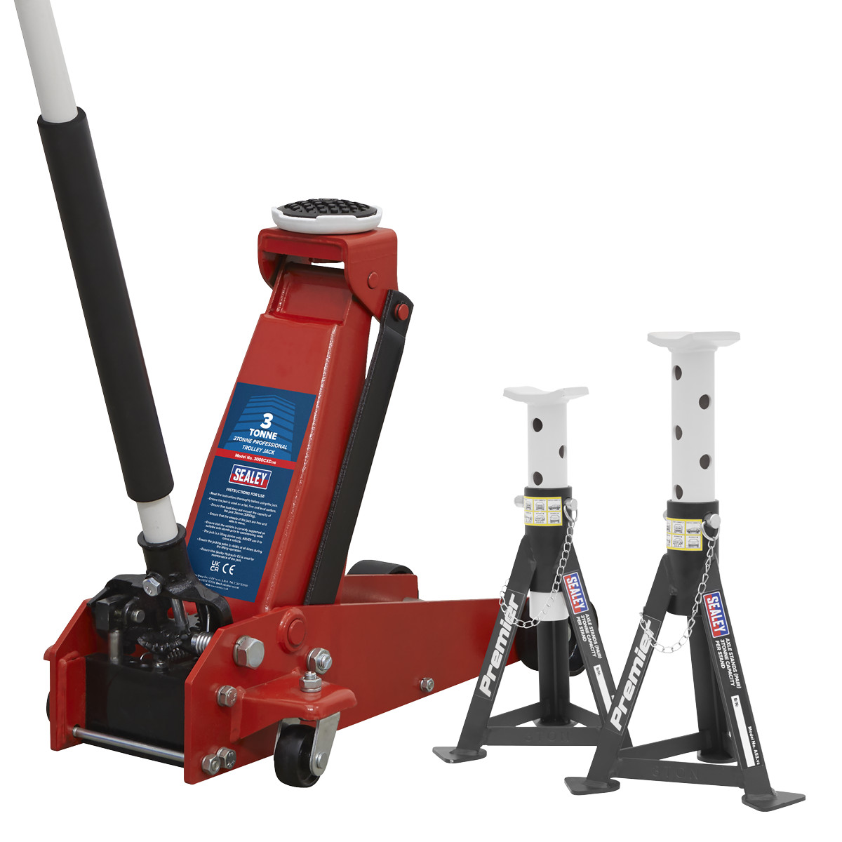Sealey 3000CXDCOMBO1 Trolley Jack & Pair Of Axle Stands Set 3t per Stand
