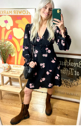 Nobodys Child Womens Pink & Black Floral Hallie Mini Dress Size UK 8 - Picture 8 of 12