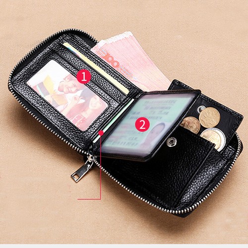 100% Genuine Leather Men's Zipper Wallet RFID Blocking ID Card Holder Money Clip - Bild 10 von 18