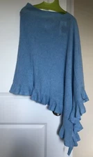 NWT ALASHAN 100% Cashmere Ruffle Edge Light Blue Topper One Size