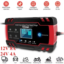 12V/24V Smart Car Battery Charger 8A/4A Maintainer for Lawn Mower Marine AGM