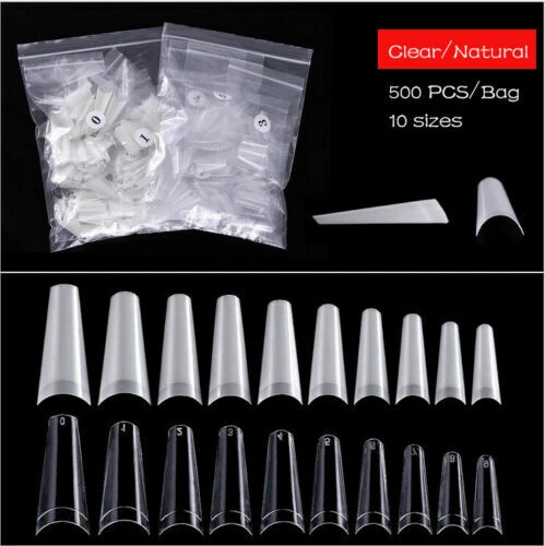 500/1000 Piezas Acrílico Uñas Manicura Decoración Media Cubierta Curva C Arte en Uñas Puntas Falsas Foto 2 de 4