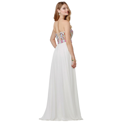 JOVANI ~ White Chiffon Multi Beaded Bodice Strapless Formal Gown 4 NEW $378  | eBay