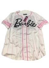 Camiseta de béisbol Barbie talla rosa blanca para mujer talla grande nueva