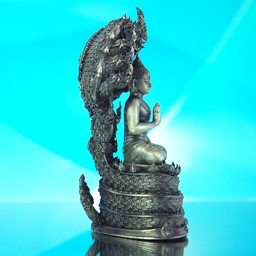 Thai Amulett Buddha Phra Kring Srisakkaya Muchalinda Nagaraj Echt Silber #07/99 - Bild 8 von 12