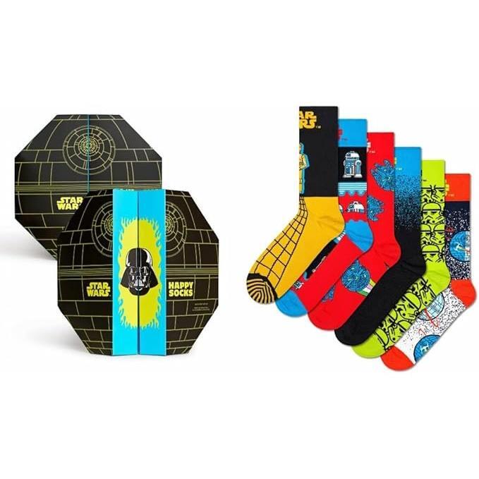 Star Wars Socks Womens Happy Cotton Yoda Darth Vader R2D2 C3PO UK4-7 6pk Gift