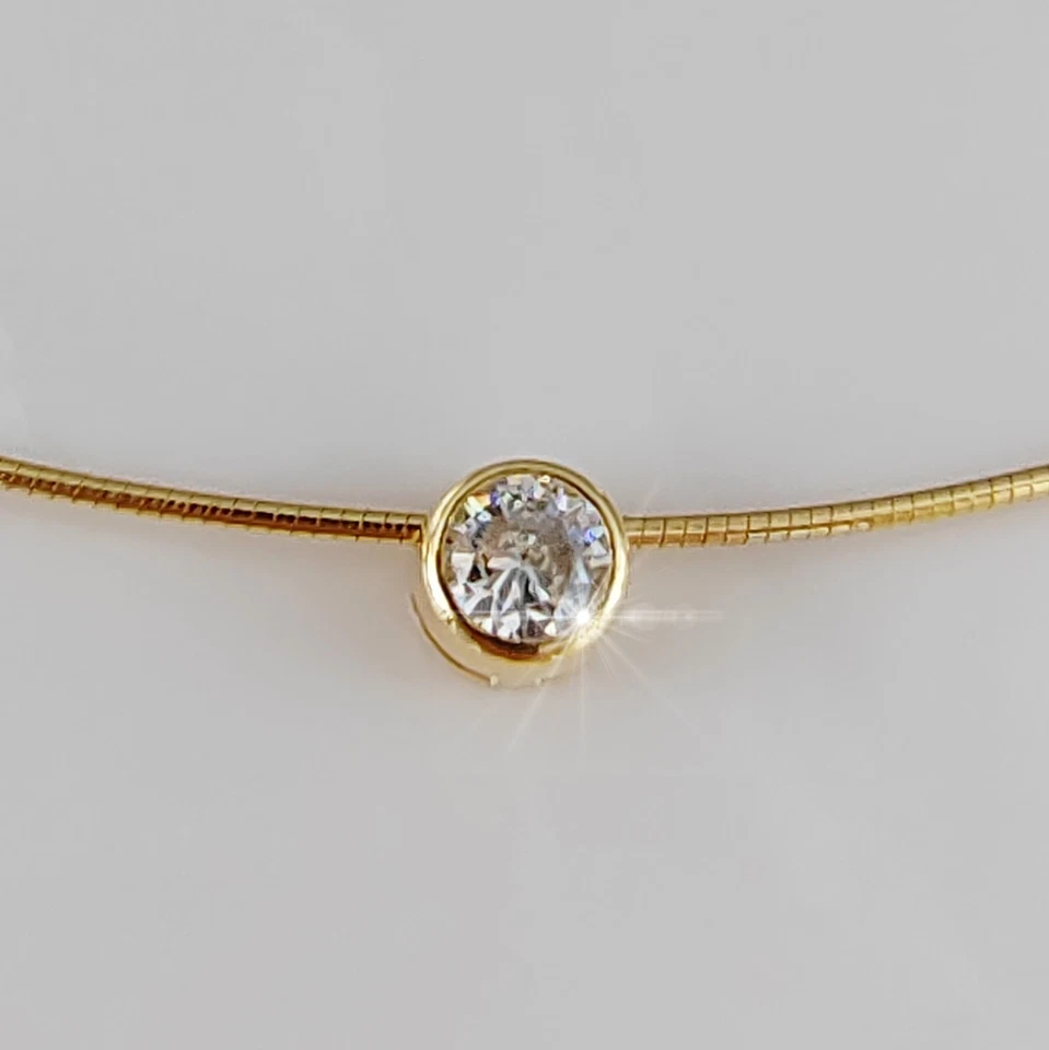 Collana Ciondolo Punto Luce da Donna in Argento 925 Dorato Girocollo Semirigida - Immagine 3 di 4