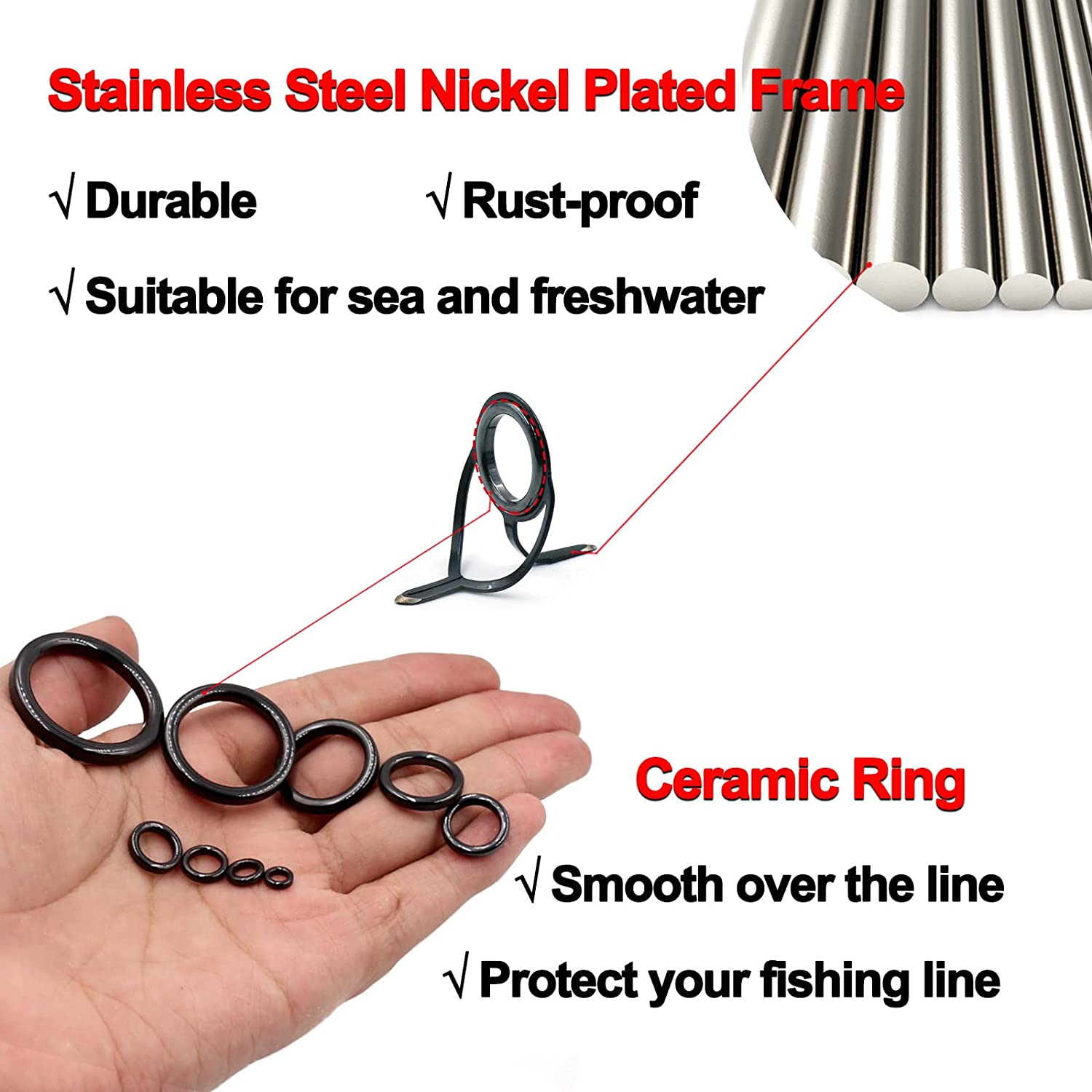 Fishing Rod Guide Repair Kit 10 Sizes Rod Tips Guide Repair Kit with