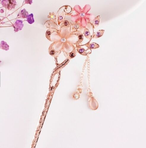 Vintage Chinese Style Rhinestone Hair Chopsticks Stick Hairpin Chignon Pin Gift - Picture 4 of 5