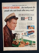 1956 Gleem Toothpaste Print Ad 13in x10in Truck Driver Eating Lunch