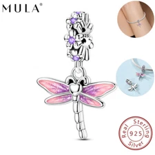 MULA Original 925 Sterling Silver Charm CZ Dragonfly Pendant For Women Bracelet