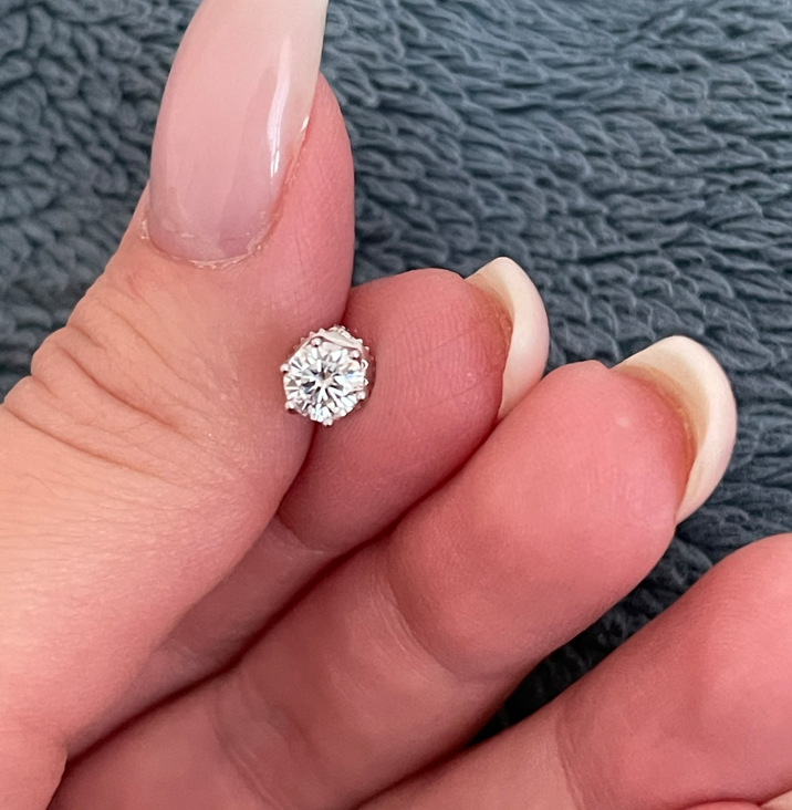 1 Carat Moissanite Stud Earrings Screw Back Solitaire White Gold Plated ...