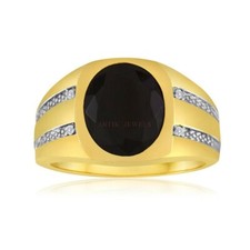 Natural Black Onyx Gemstone with Gold Plated 925 Sterling Silver Ring 1261
