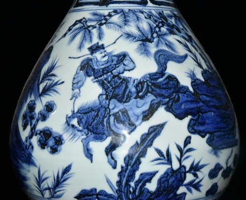 19" China Antique Yuan Dynasty Blue White Porcelain Xiaohe Hanxin Jade Pot Vase - Picture 3 of 9