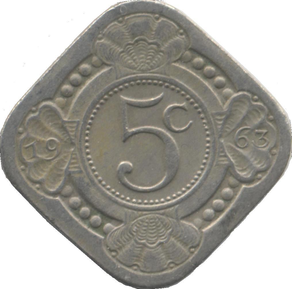 Netherlands Antilles 5 Cents Coin | Queen Juliana | Orange Blossom