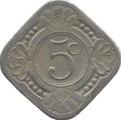 Netherlands Antilles 5 Cents Coin | Queen Juliana | Orange Blossom